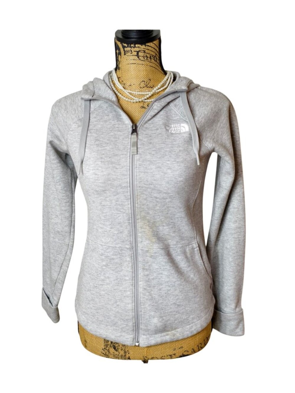 The North Face Womens XS Full-Zip Hoodie Jacket Gray Soft Fleece Pockets Sporty